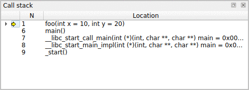 Call stack panel with standard library frames folded and expanded